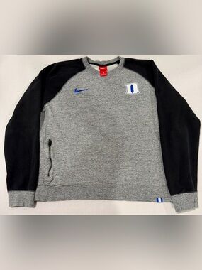 Nike Men’s Gray Crewneck Sweatshirt with Black Sleeves & Blue Accents